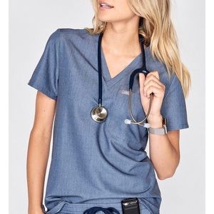 Figs Catarina Heather Denim Scrub Top